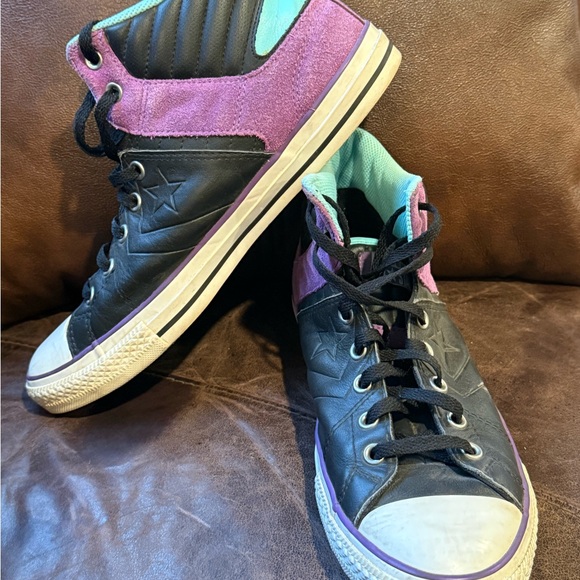 Converse Men’s Chuck Taylor Black, Purple, and Teal Leather Sneakers - Picture 5 of 12